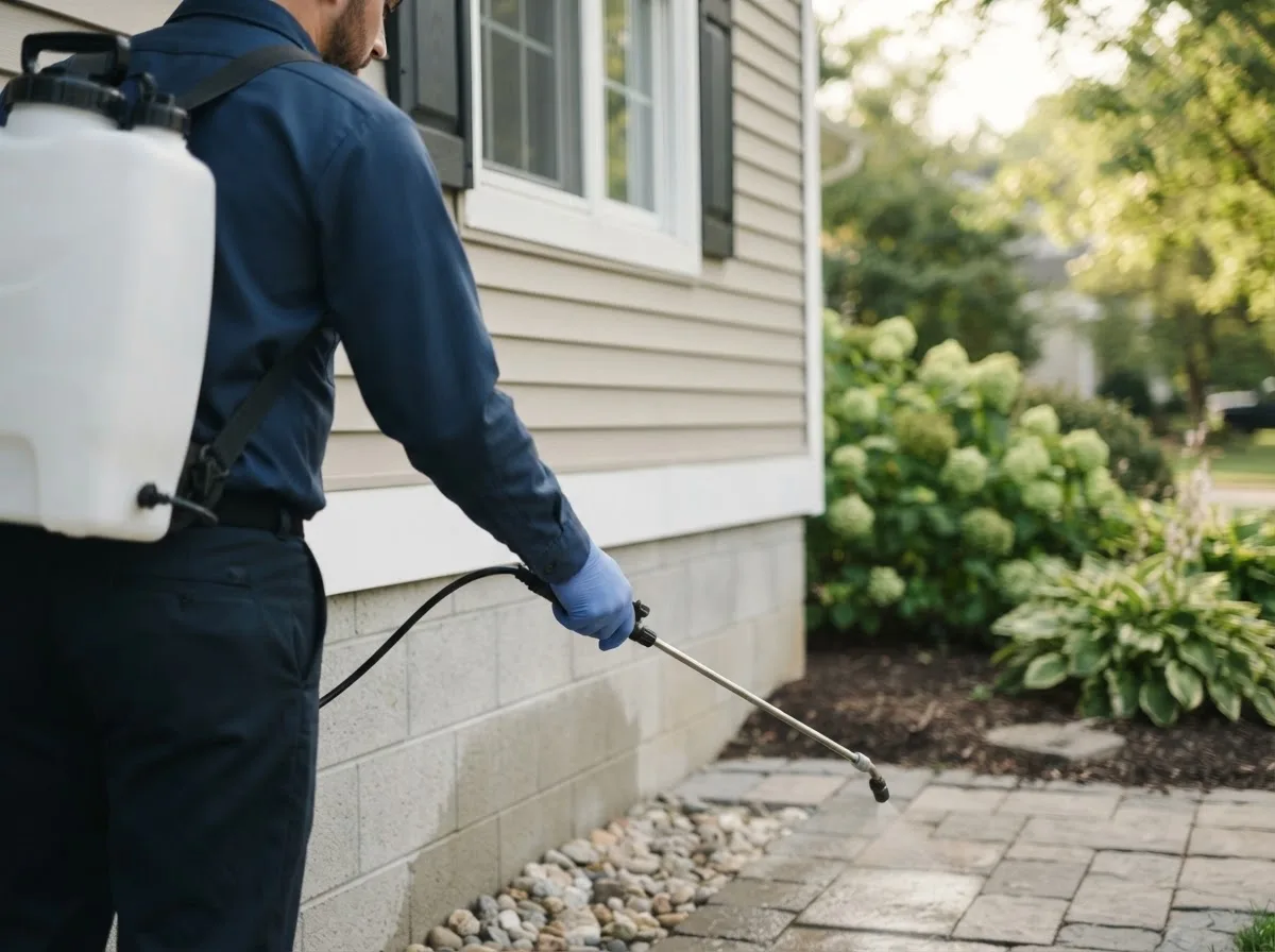 Pest control technician inspecting a home in Silver Lake, WI